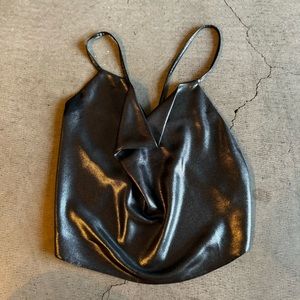 ASOS / cowl neck black less halter top / metallic silver black / size 2